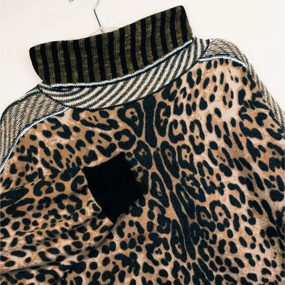Gimmicks Sweater Womens L Brown Leopard Print Mixed Media Boho Indie Mob Wife - Picture 13 of 16